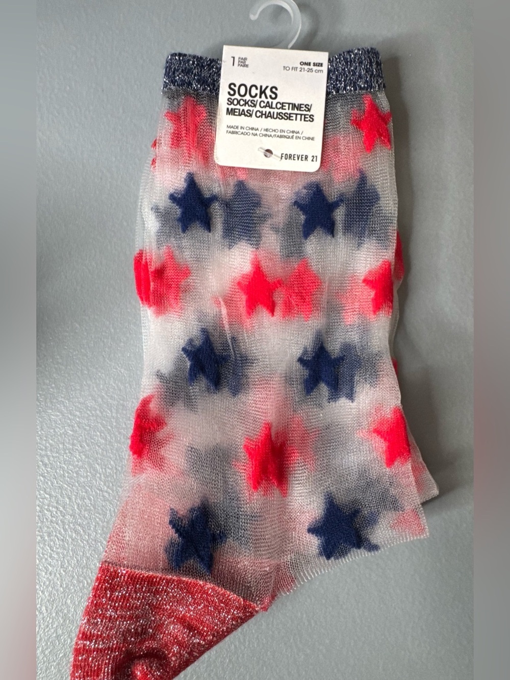 Forever 21 Sheer Star Crew Socks Memorial patriotic one size